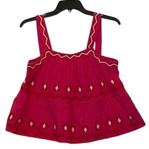 Loft Linen Blend Cami XS Petite Embroidered Tiered